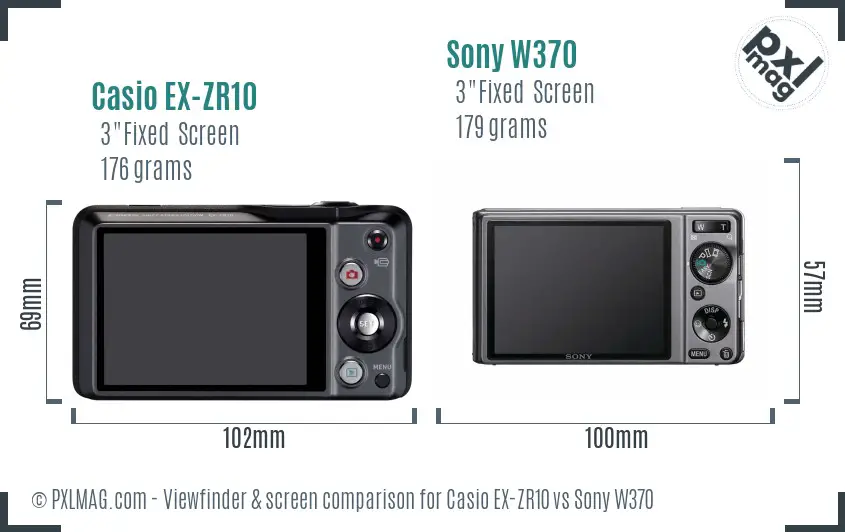 Casio EX-ZR10 vs Sony W370 Screen and Viewfinder comparison