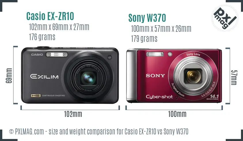 Casio EX-ZR10 vs Sony W370 size comparison