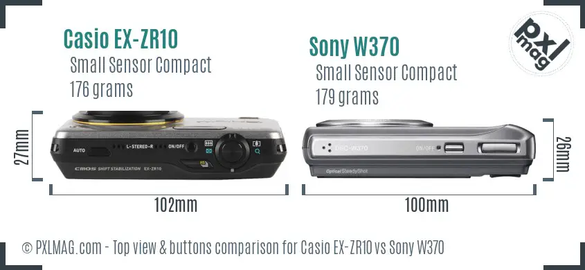Casio EX-ZR10 vs Sony W370 top view buttons comparison