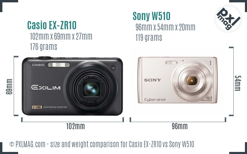 Casio EX-ZR10 vs Sony W510 size comparison Casio EX-ZR10 vs Sony W510 size comparison