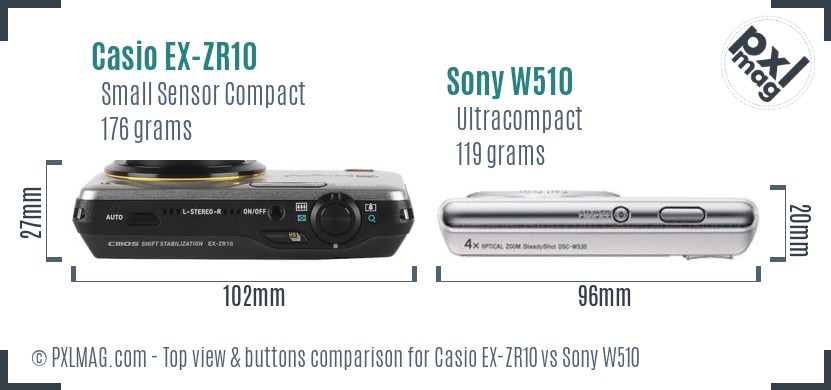 Casio EX-ZR10 vs Sony W510 top view buttons comparison