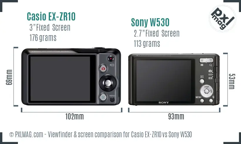 Casio EX-ZR10 vs Sony W530 Screen and Viewfinder comparison