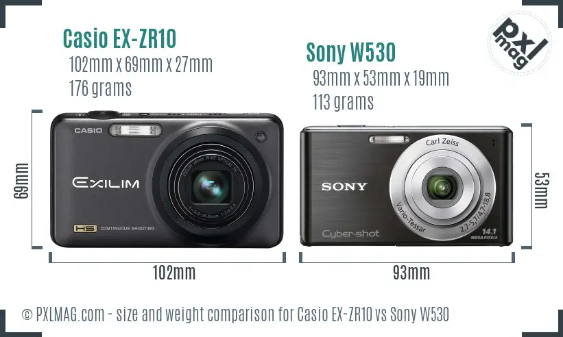 Casio EX-ZR10 vs Sony W530 size comparison