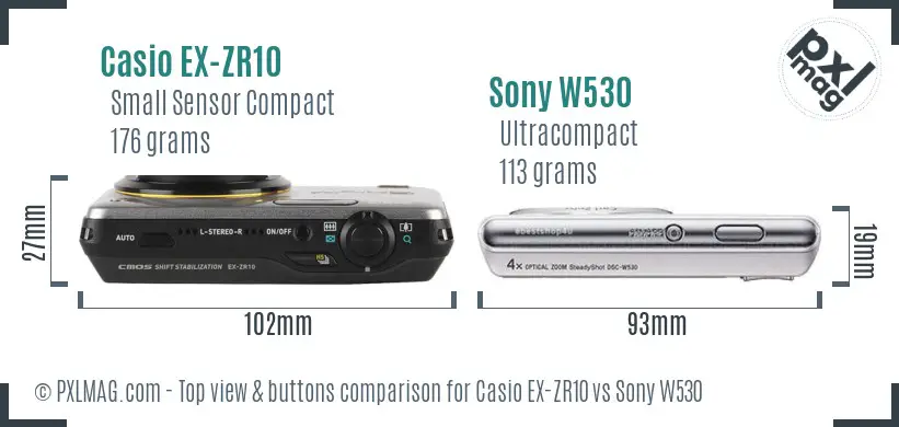 Casio EX-ZR10 vs Sony W530 top view buttons comparison