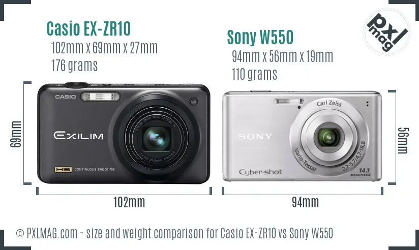Casio EX-ZR10 vs Sony W550 size comparison Casio EX-ZR10 vs Sony W550 size comparison