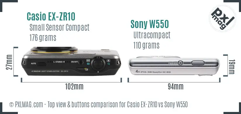 Casio EX-ZR10 vs Sony W550 top view buttons comparison Casio EX-ZR10 vs Sony W550 top view buttons comparison