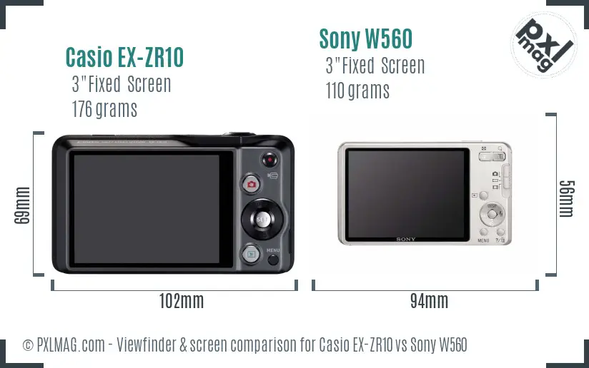 Casio EX-ZR10 vs Sony W560 Screen and Viewfinder comparison