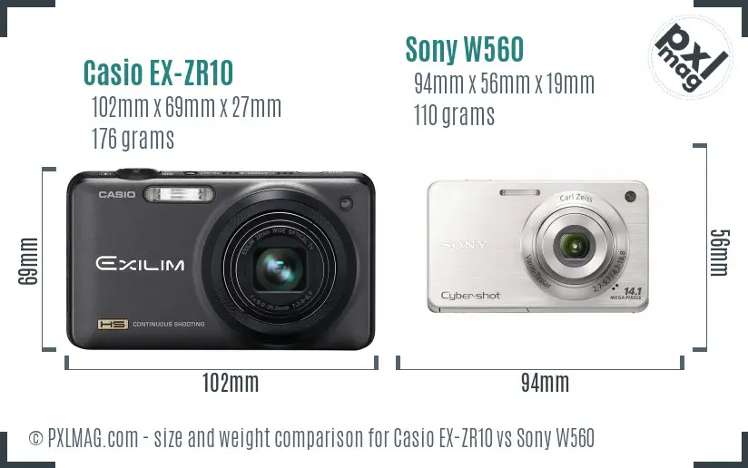 Casio EX-ZR10 vs Sony W560 size comparison