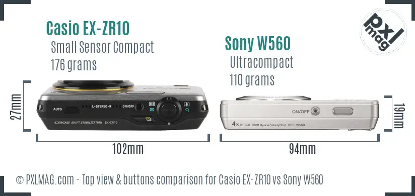 Casio EX-ZR10 vs Sony W560 top view buttons comparison