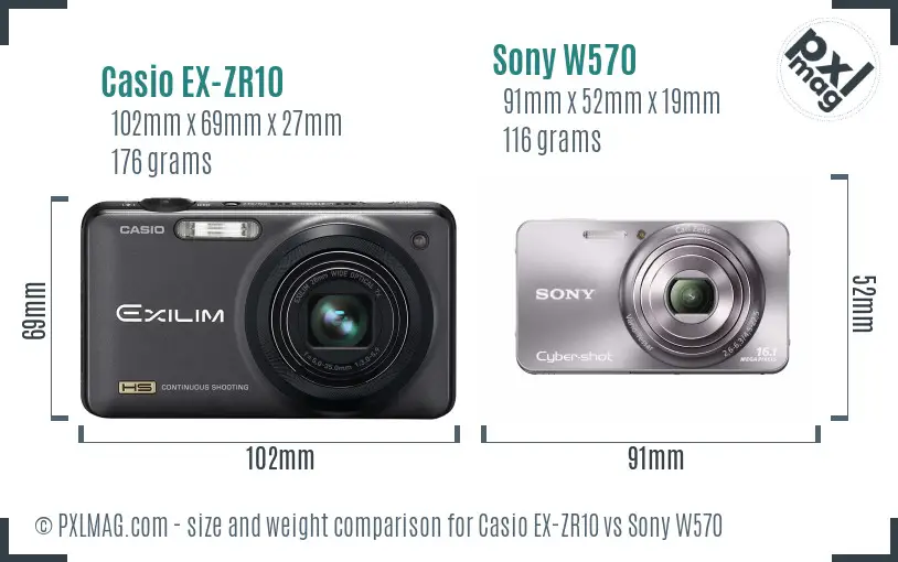 Casio EX-ZR10 vs Sony W570 size comparison