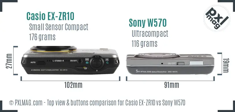 Casio EX-ZR10 vs Sony W570 top view buttons comparison