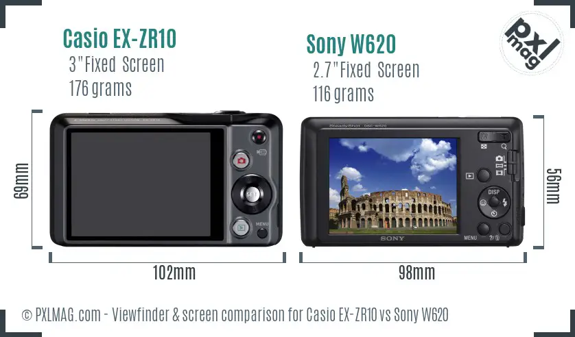 Casio EX-ZR10 vs Sony W620 Screen and Viewfinder comparison