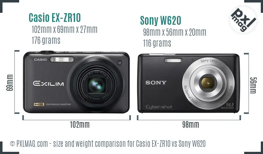 Casio EX-ZR10 vs Sony W620 size comparison