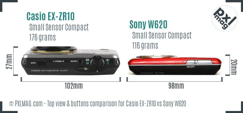 Casio EX-ZR10 vs Sony W620 top view buttons comparison