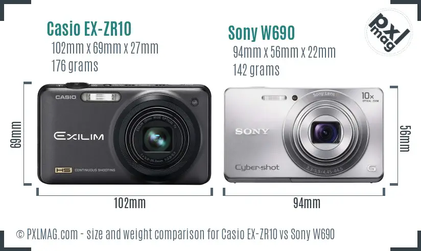 Casio EX-ZR10 vs Sony W690 size comparison