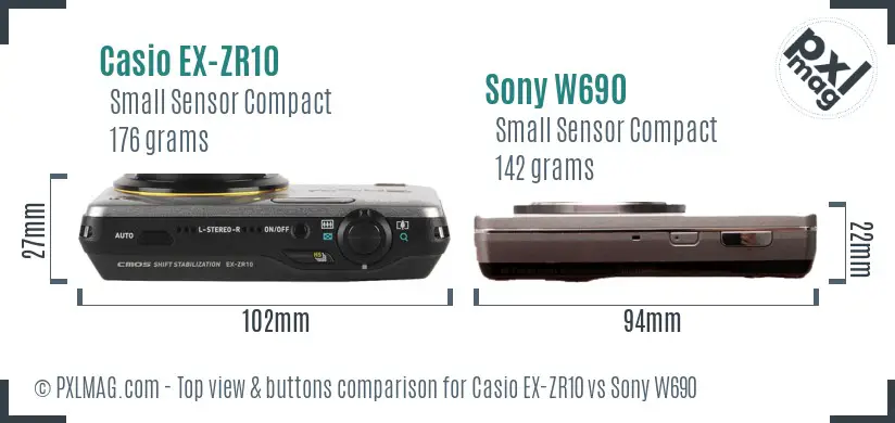 Casio EX-ZR10 vs Sony W690 top view buttons comparison