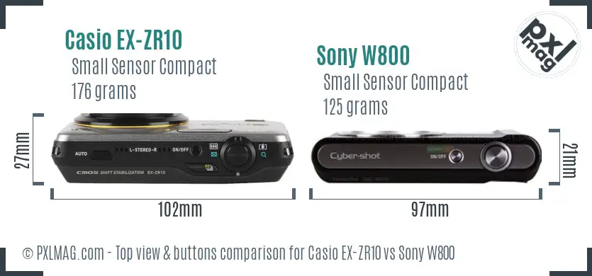 Casio EX-ZR10 vs Sony W800 top view buttons comparison Casio EX-ZR10 vs Sony W800 top view buttons comparison