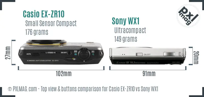 Casio EX-ZR10 vs Sony WX1 top view buttons comparison Casio EX-ZR10 vs Sony WX1 top view buttons comparison