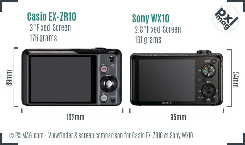 Casio EX-ZR10 vs Sony WX10 Screen and Viewfinder comparison