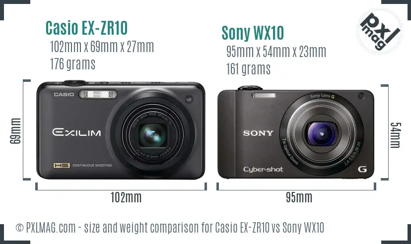 Casio EX-ZR10 vs Sony WX10 size comparison