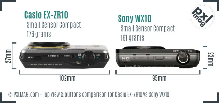 Casio EX-ZR10 vs Sony WX10 top view buttons comparison