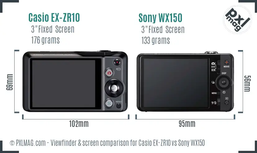 Casio EX-ZR10 vs Sony WX150 Screen and Viewfinder comparison