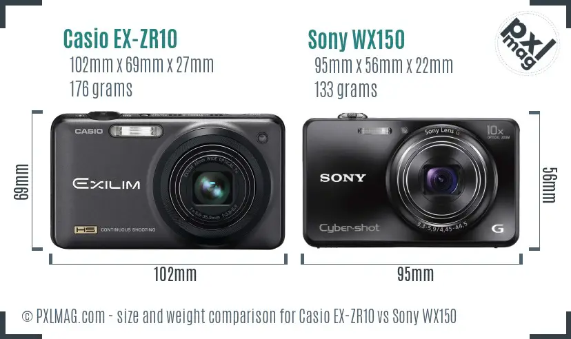 Casio EX-ZR10 vs Sony WX150 size comparison