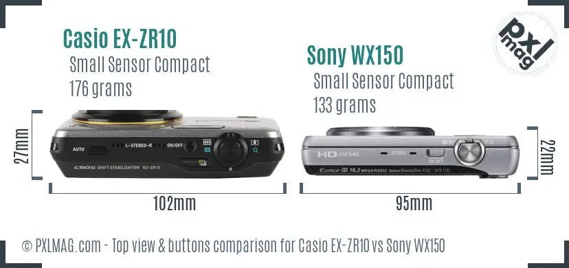 Casio EX-ZR10 vs Sony WX150 top view buttons comparison