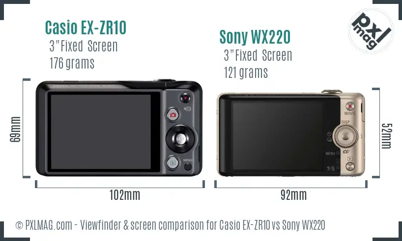 Casio EX-ZR10 vs Sony WX220 Screen and Viewfinder comparison