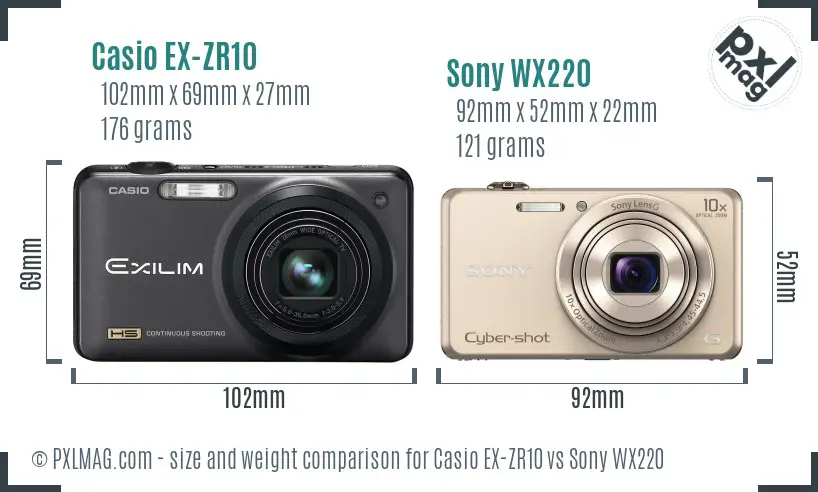 Casio EX-ZR10 vs Sony WX220 size comparison
