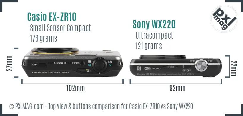 Casio EX-ZR10 vs Sony WX220 top view buttons comparison