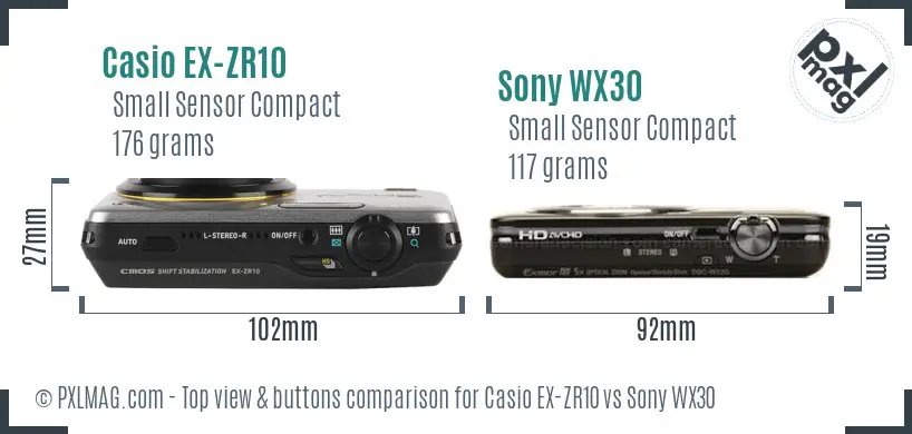Casio EX-ZR10 vs Sony WX30 top view buttons comparison