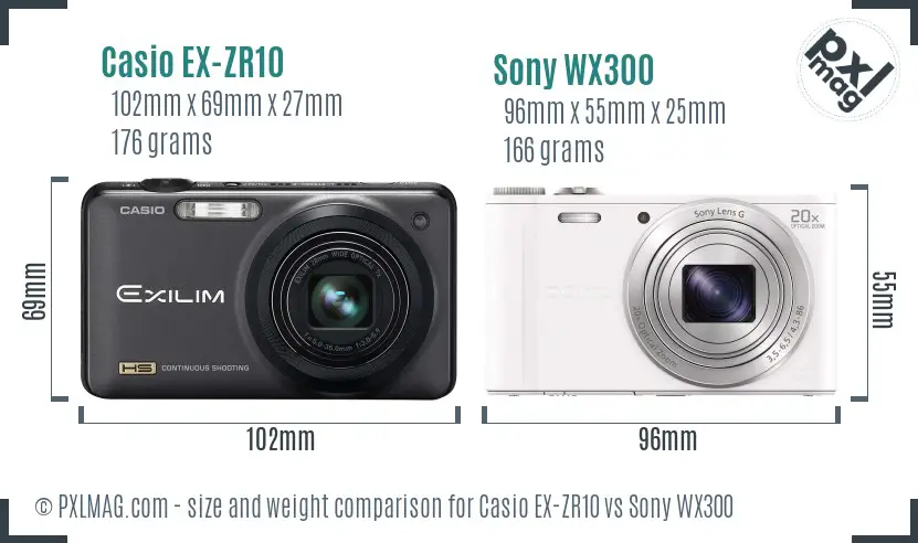 Casio EX-ZR10 vs Sony WX300 size comparison