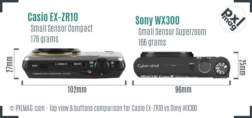 Casio EX-ZR10 vs Sony WX300 top view buttons comparison