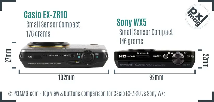 Casio EX-ZR10 vs Sony WX5 top view buttons comparison Casio EX-ZR10 vs Sony WX5 top view buttons comparison