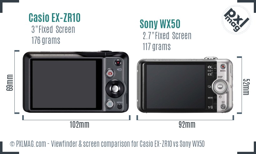 Casio EX-ZR10 vs Sony WX50 Screen and Viewfinder comparison