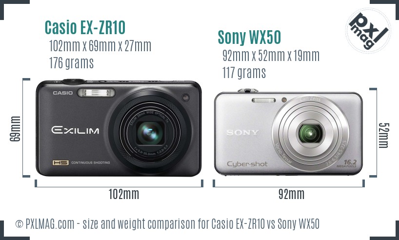 Casio EX-ZR10 vs Sony WX50 size comparison Casio EX-ZR10 vs Sony WX50 size comparison