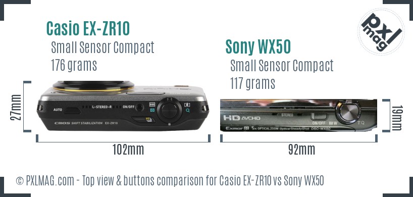 Casio EX-ZR10 vs Sony WX50 top view buttons comparison