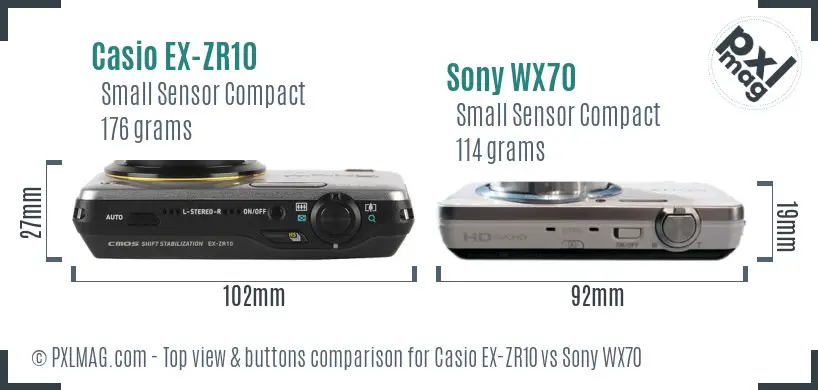 Casio EX-ZR10 vs Sony WX70 top view buttons comparison Casio EX-ZR10 vs Sony WX70 top view buttons comparison