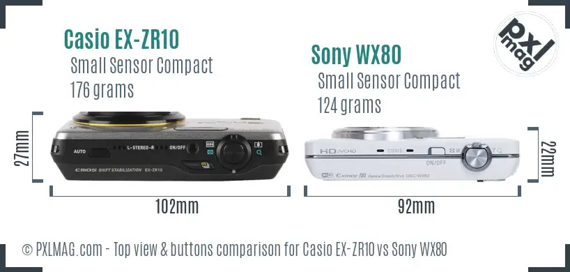 Casio EX-ZR10 vs Sony WX80 top view buttons comparison Casio EX-ZR10 vs Sony WX80 top view buttons comparison