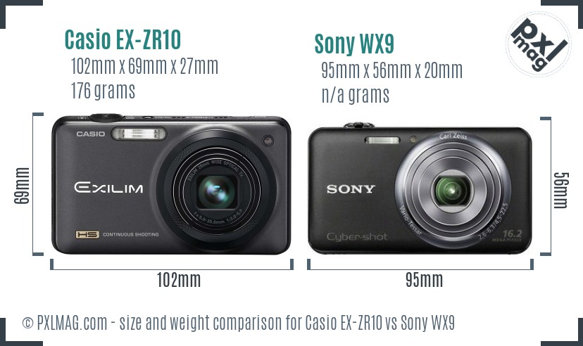 Casio EX-ZR10 vs Sony WX9 size comparison
