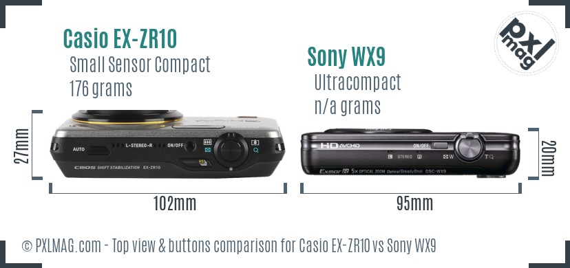 Casio EX-ZR10 vs Sony WX9 top view buttons comparison