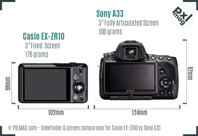 Casio EX-ZR10 vs Sony A33 Screen and Viewfinder comparison