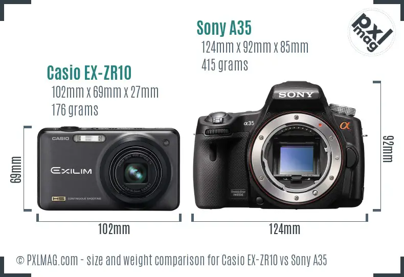 Casio EX-ZR10 vs Sony A35 size comparison Casio EX-ZR10 vs Sony A35 size comparison