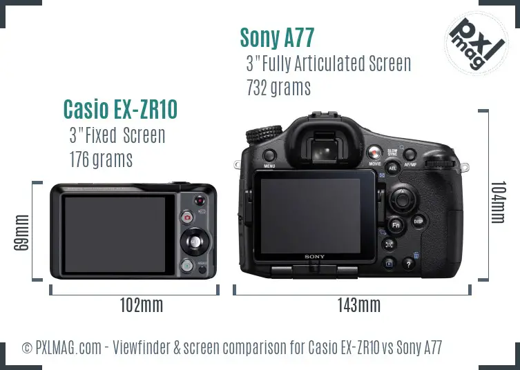 Casio EX-ZR10 vs Sony A77 Screen and Viewfinder comparison