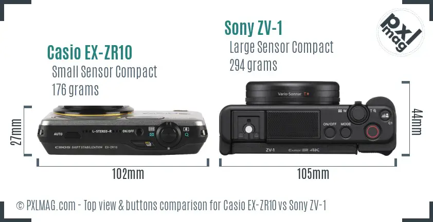 Casio EX-ZR10 vs Sony ZV-1 top view buttons comparison Casio EX-ZR10 vs Sony ZV-1 top view buttons comparison