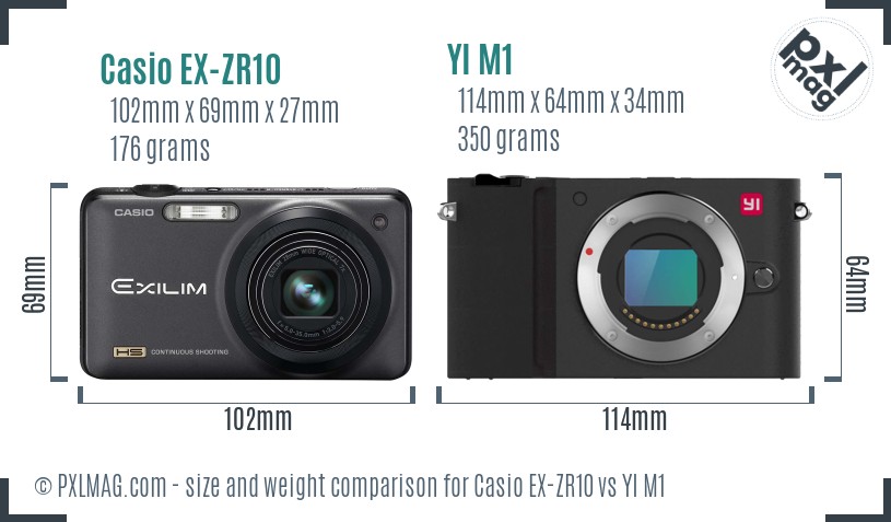 Casio EX-ZR10 vs YI M1 size comparison