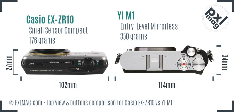 Casio EX-ZR10 vs YI M1 top view buttons comparison