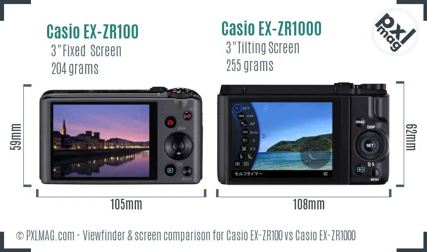 Casio EX-ZR100 vs Casio EX-ZR1000 Screen and Viewfinder comparison