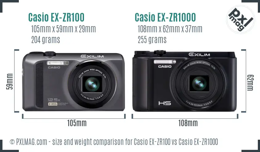 Casio EX-ZR100 vs Casio EX-ZR1000 size comparison